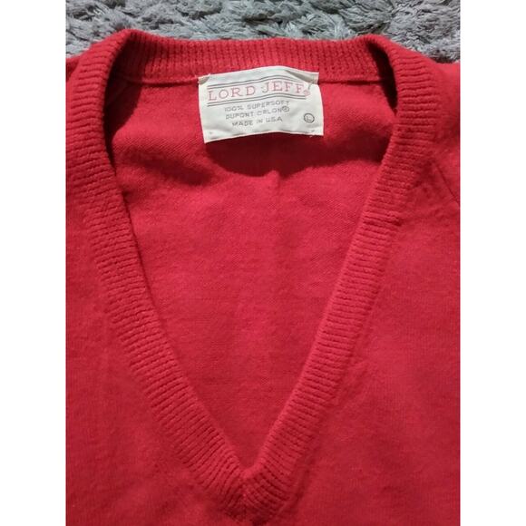 Lord Jeff VTG V Neck Sweater Red Orlon DuPont Mens Large 100% Supersoft EUC - Picture 2 of 6